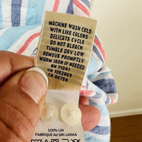 L.L. Bean Women's Premium Washable Linen Drawstring Tunic, Stripe Size Medium - Picture 8 of 14